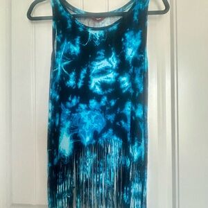 Hot Kiss Blue & Black Tie-Dye Tank Dress with Fringe